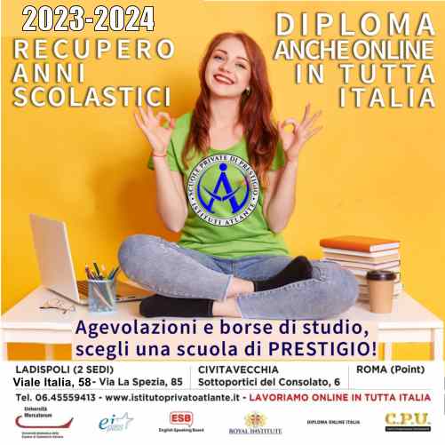 Aperte le iscrizioni anno 2023-24 per i corsi di Diploma e recupero anni scolastici anche online a Civitavecchia, Santa marinella, Tarquinia, Montalto di Castro, Tolfa.